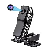 VIBELL Mini-Überwachungskamera, HD, tragbar, 30 fps, Videorekorder, kompakt, Schwarz, für Sport und Aktivitäten im Freien, mit Halterung