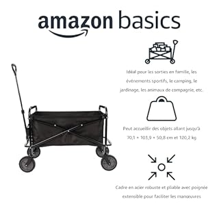 Amazon Basics Collection d’outils de jardin - Chariot d’extérieur pliable pour jardinage avec housse protectrice, Noir
