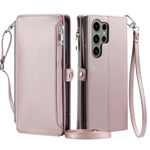 Housse Galaxy S20 Ultra or rose avec fentes pour cartes et clapet aimanté