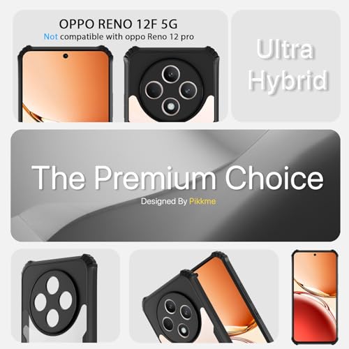 Image of Pikkme Crystal Clear Transparent Back Cover | Ultra Hyrbid | Full Camera Protection | Raised Edge | Bumper Case for Oppo Reno12 F 5G (Black)