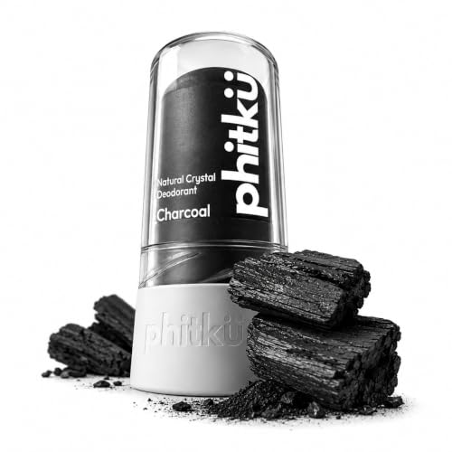 Image of Phitku Crystal Roll On with Charcoal Extract | Natural Alum | Brightens Dark Underarms, Controls Body Odour | Fragrance-Free & Alcohol Free | Men & Women | 100g