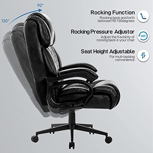 Yi Danica High Back Big & Tall 400Lb Office Chair - Heavy Duty Metal Base, Adjustable Tilt Angle Large Bonded Leather Ergonomic Executive Desk Computer Swivel Chairs #TOP4