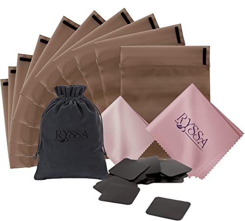 Generic - Rollander tarnish free jewelry storage bundle: silver storage bags anti tarnish jewelry bags (10), jewelry tarnish protector anti tarnish strips tabs (50), soft travel pouch (1), & polishing cloth (1)