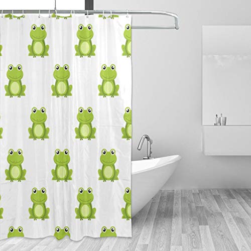Plmok Seamless Green Pattern Cute Frog Shower Curtain Waterproof Fabric Machine Washable Bathroom Polyester Lining Without Pvc Shower, Bathtub 60'' 72'' #TOP1