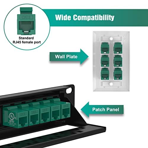 Miniatura 4 de VCE Cat6 RJ45 Keystone Jack Insert UL Listed 25-Pack, 90 Degree Punch Down Keystone Jack Adapter in Green