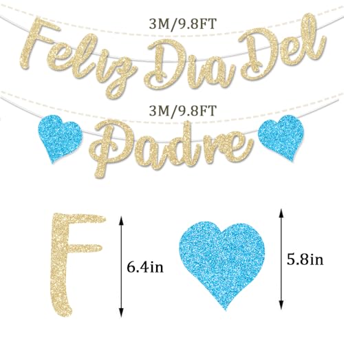 Image of Feliz Dia Del Padre Decorations Banner Gold Glitter Happy Father's Day Party Dad's Papa's Dad Garland Banner for Mexican Party Supplies Home Celebrate