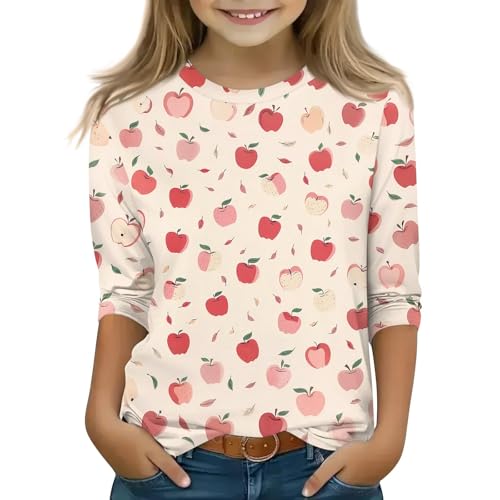Girls' T-Shirts 3/4 Sleeve Crewneck Cute Print Soft Summer Casual Graphic Tops Ages 5-12 Years