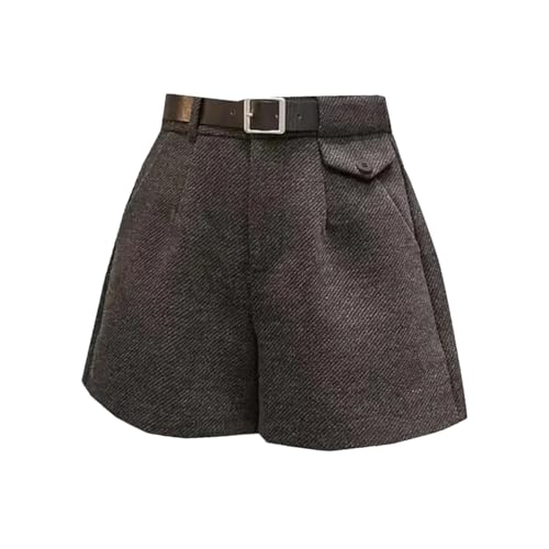 Damen Shorts Aus Wolle Hohe Taille Dicke Shorts Schmale A Linien Hose Mit Stiefeln Dark gray9 M