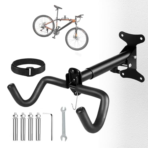 Renjzle 自転車スタンド 壁掛け式 耐荷重30kg 長さ伸縮可能 省スペース設計 ロードバイク/マウンンテンバイク対応 頑丈スチール製 バイクハンガー 自転車ラック 駐輪場 ガレージ収納用 転倒防止 簡単取り付け