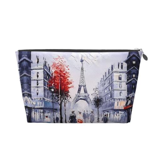 Beauty case da viaggio in pelle dorata, con stampa artistica e albero della città di Parigi, torre Eiffel, organizer per cosmetici e trucchi, portatile, per uomini e donne, Argento, taglia unica