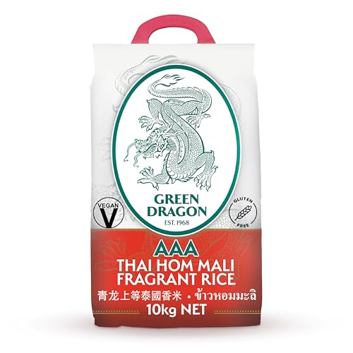 Green Dragon Thai Fragrant Jasmine Rice 10KG | Thai Hom Mali | AAA | Premium Rice | White Rice | Chinese Ingredients | Chinese Asian Cooking | 10KG