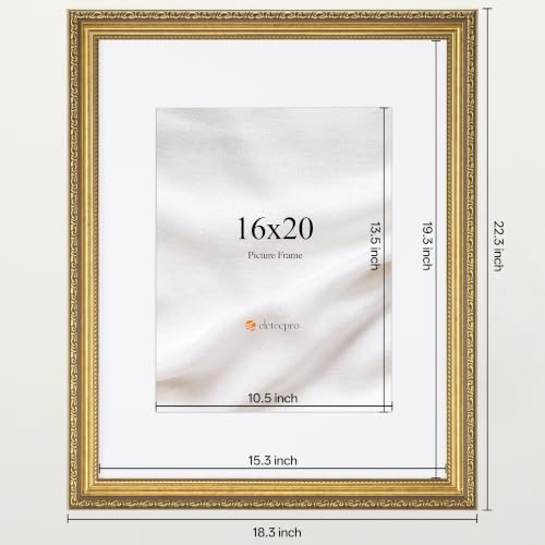 Image of eletecpro 16x20 Picture Frames Set of 2 with Clear Acrylic Cover, Gold | Ornate Vintage Gold Photo Frames Display 11x14 Photo with Mat or 16x20 without Mat for Home Wall Decor