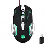 Wowssyo Kabelgebundene Maus, RGB Beleuchtung, USB Kabelmaus mit Funktions-Seitentasten, Ergonomische Computermaus, 1200-2400-3600 DPI – für PC, Laptop, Computer - Schwarz