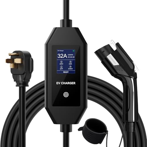 Level 2 EV Charger, 32 Amp 240V, Portable Electric Vehicle Charging Equipment with 25ft Cable, J1772 Connector with NEMA 14-50 Plug, Home & Outdoor Use Compatible with All SAE J1772 Electric Cars