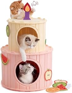 Mellownido Katzenhaus Indoor – Katzenhöhle für Mehrkatzenhaushalte & große Katzen bis 10 kg, mit 2-stöckiger, gepolsterter Filzhöhle als Perfekter Rückzugsort für Katzen, Katzenhöhle Katzenhütte