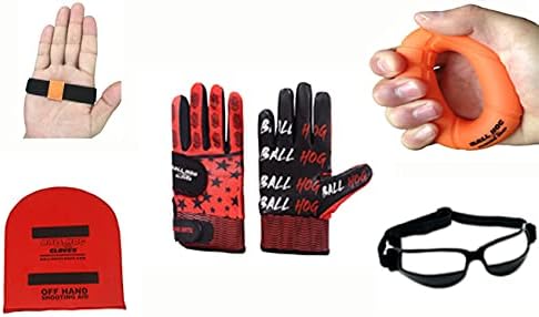 Ball Hog Gloves 5 Item Bundle | (Weighted) X - Factor BH Gloves, Off Hand Shooting Aid, Off Palm Shooting Aid, Hand Grip Strengthener and Dribble Glasses