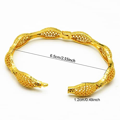 Dubai Gold Bangles for Women Indian African Wedding Bracelets 18K Gold Plated Ethiopian Bridal Jewelry, no gemstone