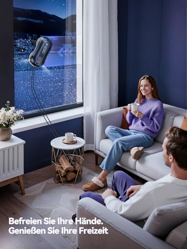 Yeerain Fensterputzroboter mit Sprühfunktion, Turbo Boost Saugkraft 7000Pa, Leiser Betrieb, 3 Reinigungsmodi, Intelligente Wegplanung, Randerkennung, Inklusive 10 Reinigungstüchern