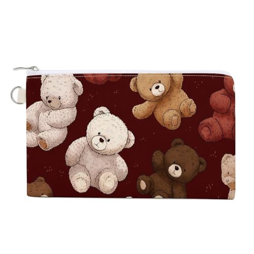 Vintage Teddy Bears Fashion Coin Purse Change Makeup Bag Canvas Pouch 7.4 × 4.6 Inches
