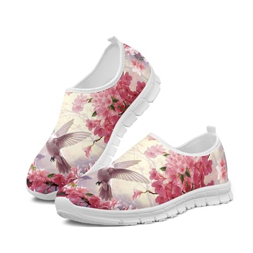 Image of Hummingbird Floral Print Lightweight Walking Shoes for Women Mesh Casual Sneakers Size 5-10.5
