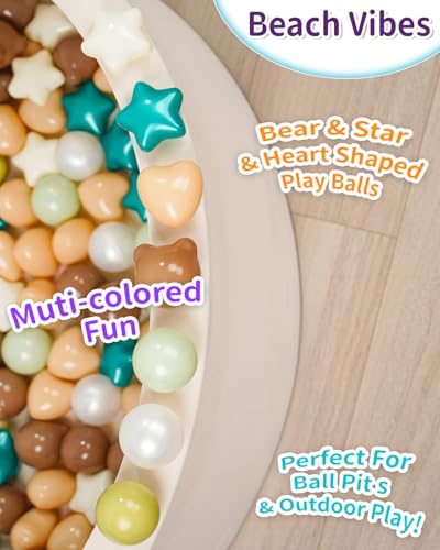 TRENDPLAY Ball Pit Balls Star Bear Heart Shape for Toddlers 50 Pieces, Plastic Toy Balls for Boys Girls,Cream Green+ Coffee