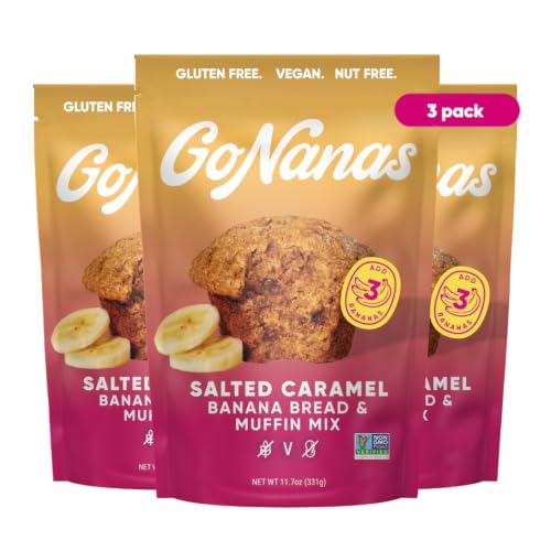 GoNanas Salted Caramel Banana Bread &amp; Muffin Mix, Gluten Free Vegan, 3 Pack