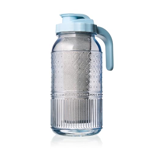 Image of Cold Brew Coffee Maker 64 oz - Airtight Glass Mason Jar Pitcher Brewer with Leak-Proof Lid & Handle, Wide Mouth Iced Coffee Maker, Vintage Kitchen Decor - Blue