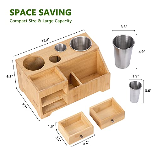 Ackitry Bamboo Hair Styling Tool Organizer Storage, Hair Dryer Holder, Toiletries, Curling Iron Holder, Flat Iron Holder, Hair Styling Accessories Organizer, Bathroom Vanity Countertop Organizer - Thumbnail 3