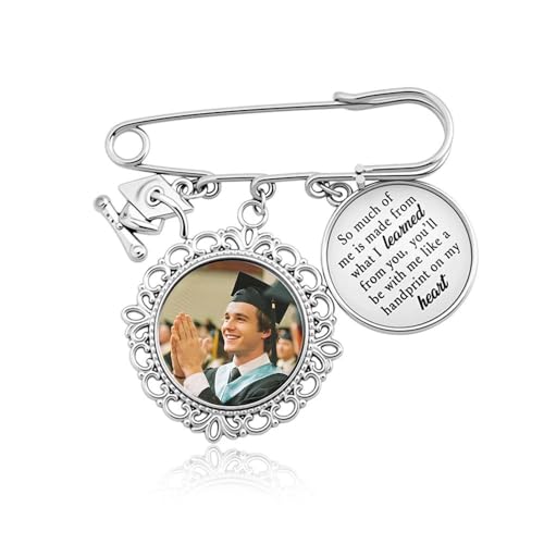 Personalized Graduation Memorial Pins Charm - Graduates DIY Graduation Brooches for Women Men Graduating High School College Grad Pin With Picture Brooch Pin Remembrance Gift for Loss Of Mother Father