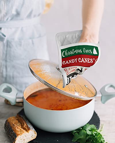 Christmas Tree Candy Reindeer Pot Holders With Pocket For Kitchen, Heat-Resistant Potholders Set Of 2, Hot Pads Oven Mitts With Hanging Loops For Home Cooking Baking Microwave, Hot Cocoa Wood #TOP3