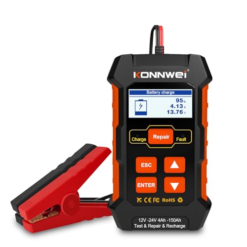 KONNWEI KW520 Testeur de Batterie 12V 24V 100-2000 CCA – Analyseur de Batterie Auto Professionnel 3-en-1 avec Diagnostic, Réparation & Test de Charge – Pour Voiture, Moto, SUV, Camion, Camping-Car