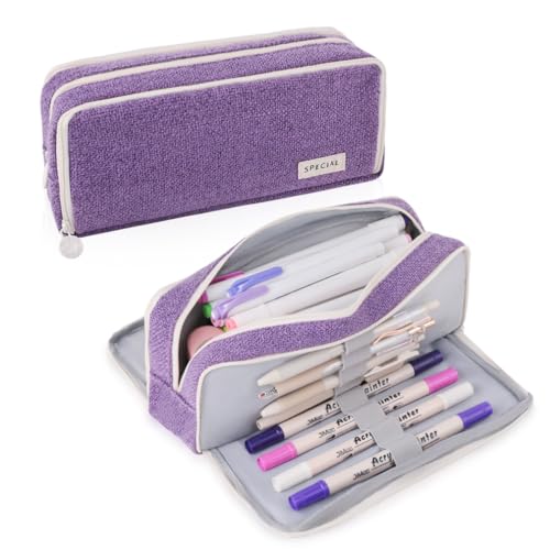 Image of iSuperb Large Pencil Pouch 3 Compartments Pencil Case Big Capacity Pencil Bag for Kids Teen Girls Boys Student School Supplies Pen Organizer Holder Bag (Purple)