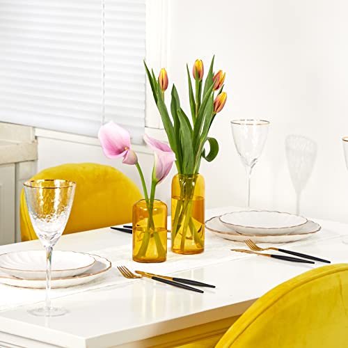 Image of ZENS Glass Bud Vase Set of 3, Hand Blown Small Amber Bud Vases for Flower Decorative, Modern Cylinder Clear Glass Vase for Wedding,Living Room Home Decor