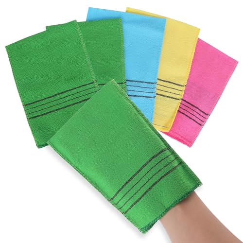 WLLHYF Korean Exfoliating Gloves, 6 Pcs Exfoliating Mitt Large Size Bath Washcloths Mitt Scrub for Deep Clean Dead Dry Skin Cells Removing Skin Dirt Cleaning Pores (Multi Color)