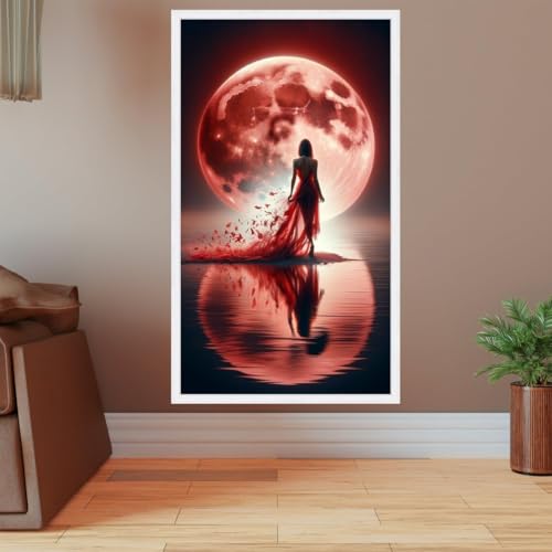 Reflets dramatiques sur tableau lune rouge d'exception