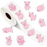 JarThenaAMCS 1000Pcs Pink Pig Sticker Cute Piggy Paper Decal 8 Designs Farm Animal Adhesive Sticker Label for Reward Envelope Scrapbook Gift DIY Supplies, 1.5 in