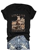 Western Cowgirls Shirts Women Vintage Graphic Tees Funny Letter Print Country Music Tshirt A-Black