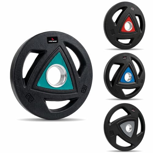 Image of LEEWAY Professional Olympic Strength Plates 100kg Set | 51mm Standard Hole Size | Odor-Free Safe Tri-Grip Design | Olympic Barbell Compatible | Durable Floor-Safe | Best Home Gym (2.5X4+5X4+7.5X4+10X4)