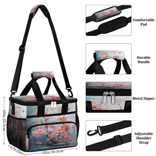 Landscape Insulated Picnic Backpack Lunch Box for Women Men Picnic Basket Tote Lunch Bag Picnic Bag Portable Lunch Bags for Picnic, Beach, Work, Trip,Office, Camp Pinks Cherry Blossom