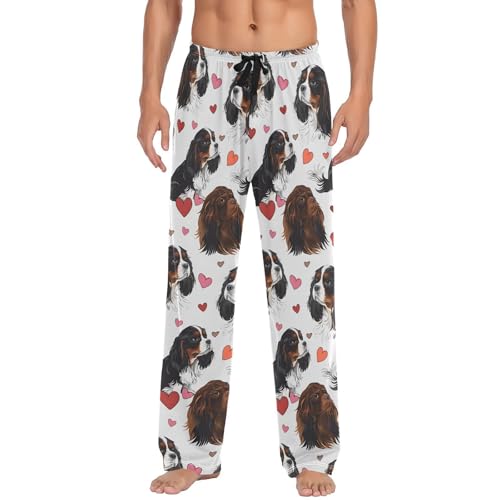 Cute Cavalier King Charles Dog Heart Pajama Pants Mens Lounge Pjs