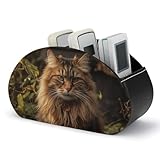 peiyeety Fernbedienungsbox mit Katzenmotiv im Gebüsch, 5 Fächer, multifunktional, aus PU-Leder, für Schreibtisch, Wohnzimmer und Nachttisch