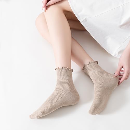 Image of Mcool Mary Womens Ruffle Socks, Cute Ankle Winter Warm Knit Cotton Frilly Sock 6 Pack