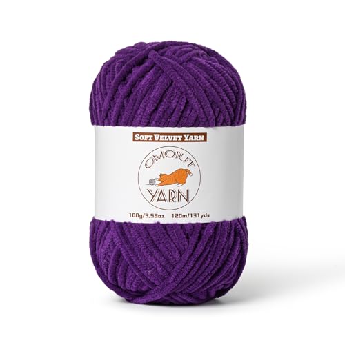 Image of Fluffy Velvet Yarn for Crocheting, Chunky Chenille Baby Blanket Yarn for Crocheting, Soft Fuzzy Puzzle Yarn for Knitting, 100g /3.53oz Bulky Thick Amigurumi Crochet Yarn（Dark Purple）