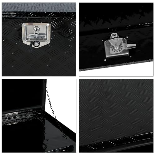 confote 36"x 22"x 24" Heavy Duty Aluminum Stripes Plated Tool Box Underbody Truck Box Pick Up Truck Bed RV Trailer Toolbox Waterproof Square Storage Organizer with Lock and Keys-Black