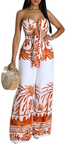Casual Two Piece Sets for Women Elegant Off The Shoulder Tube Top Long Straight Pants Vacation Outfits Beach