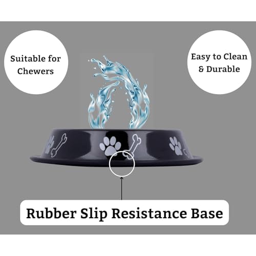 Image of Stainless Steel Paw Bone Printed Bowl for Dogs, Cats & Any Pets - 150ml - 2600ml Non-Skid Rubber Bottom Food /Water Bowl I Non-Toxic & 100% Safe for Pets (900ml)
