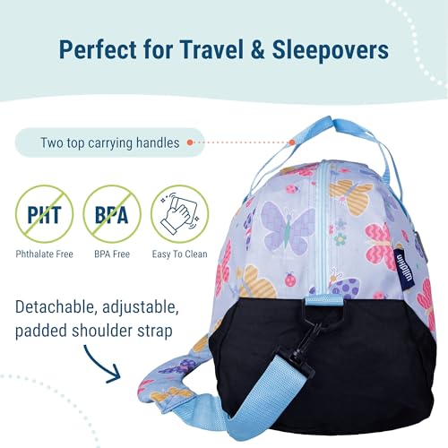 Image of Wildkin Kids Overnighter Duffel Bag - Carry-On Travel Bag for School & Sleepovers, Lightweight, Durable, Boys & Girls Ages 4-15 - Butterfly Garden