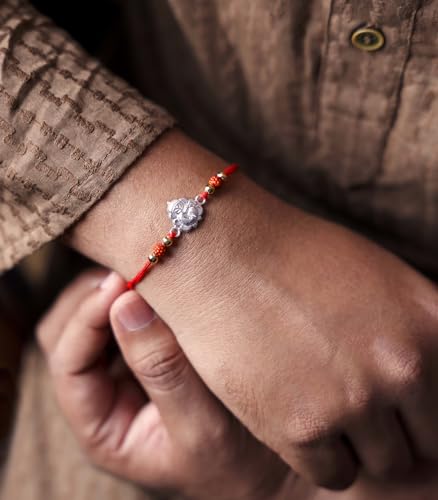 Image of Gargi by P.N. Gadgil and Sons 925 Silver Ganesha Rakhi | Gifts for Men and Boys | Rakshabandhan Rakhi for Brother | Rakhi for Boys & Men With Certificate of Authenticity