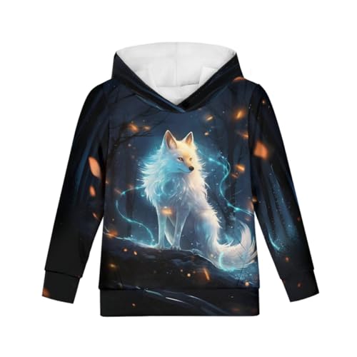 Boys Girls Cool Fox 3D Print Pullover Hoodies Hooded Sweatshirts Tops Blouse with Pocket