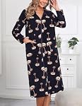 Viakeo Robes de polaire pour les femmes Zipper Nightgown long peignoir léger manteau de maison avec des poches S-3XL